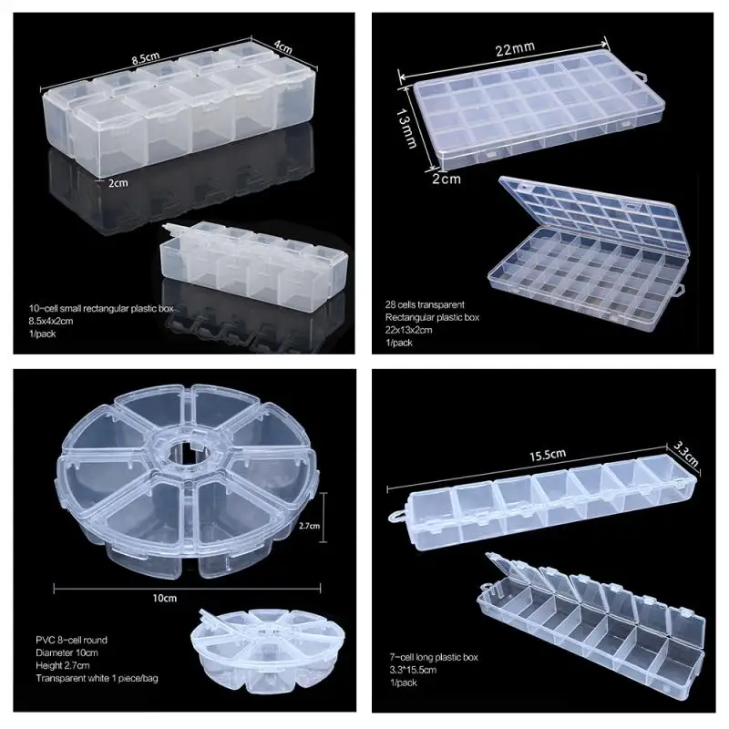 Grids Empty Nail Manicure Storage Box Acrylic Case Gem Stone Powder Rhinestones Container Nail Salon Tools Accessories