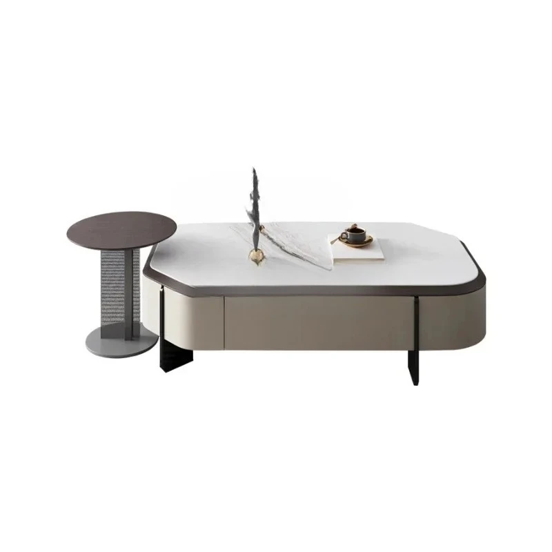 

Light Luxury Microlite Coffee Table TV Cabinet Combination Living Room Cream Style Small Apartment