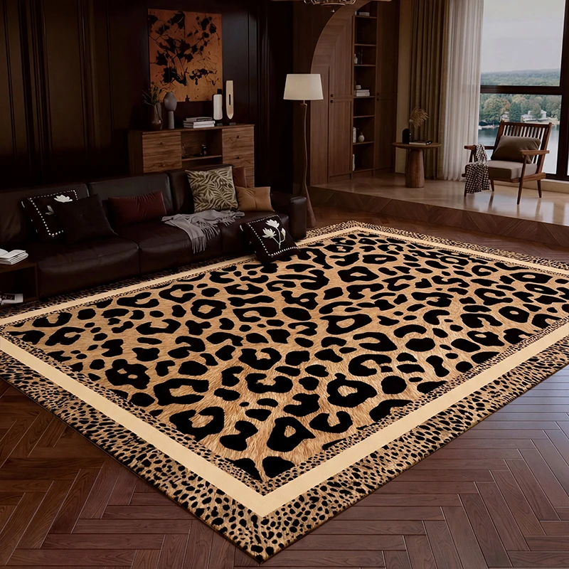Living Room Rug Anti-slip Stain-resistant Floor Mat Comfortable Loop Pile TPR Carpet Retro Leopard Print Rug Home Decor Carpets