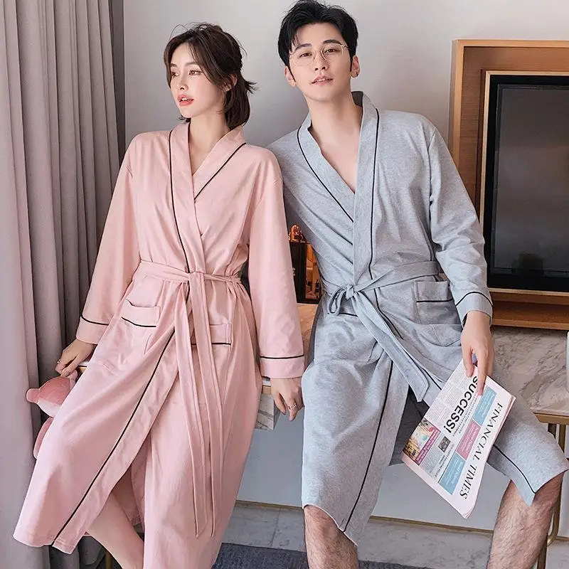 Couples Long Pure Cotton Hotel Robe Thin Quick Dry Summer Bathrobe Home Comfortable Sleepwear for Men And Women