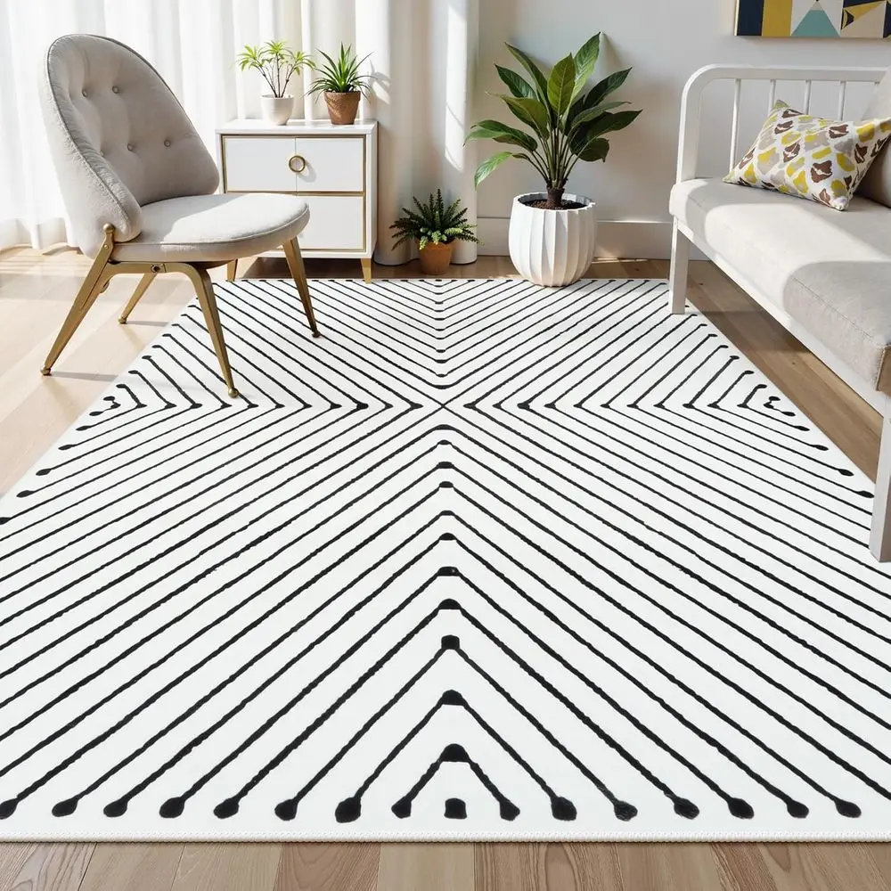 

Large 5x7 Modern Geometric Rug, Washable & Non-Slip, Perfect for Living Room, Bedroom, Dining Area, and Home Office