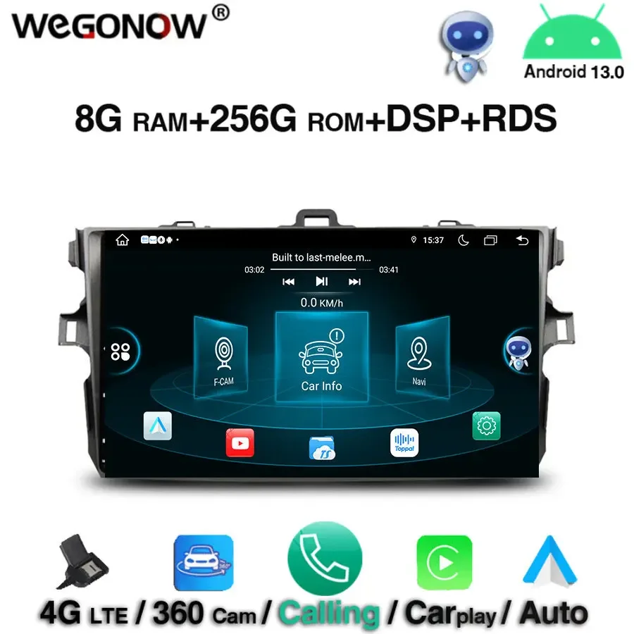 360 camera DSP Android 13.0 8GB +256GB 8 core Car DVD Player Wifi RDS RADIO GPS map bluetooth 5.0 For Toyota Corolla 2006 - 2011