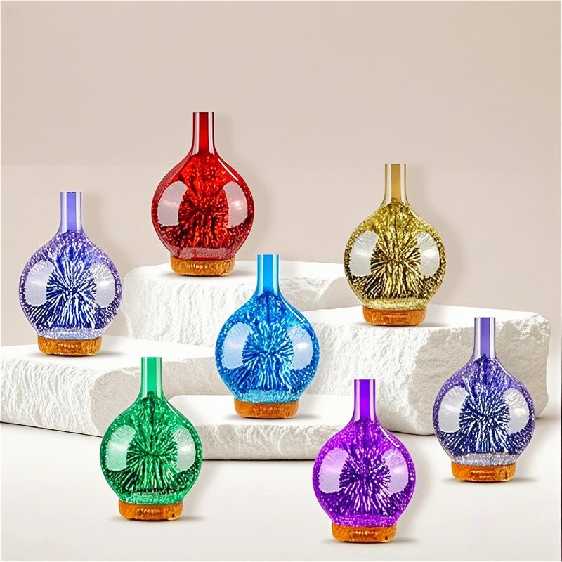 Porseme Essential Oil Diffuser 3D Glass Humidifier 7 Color Changing LEDs Waterless Auto-Off Timer Setting BPA Free Ultrasonic