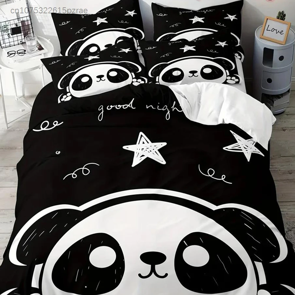 3-Piece Black And White Panda Print Soft Brushed Microfiber Duvet Cover Set - Luxurious Bedding For Bedroom And Guest Room