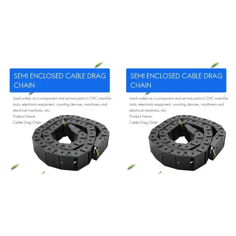 2PackX(18mm x 37mm Black Flexible Semi Enclosed Cable Drag Chain 1M 39.4