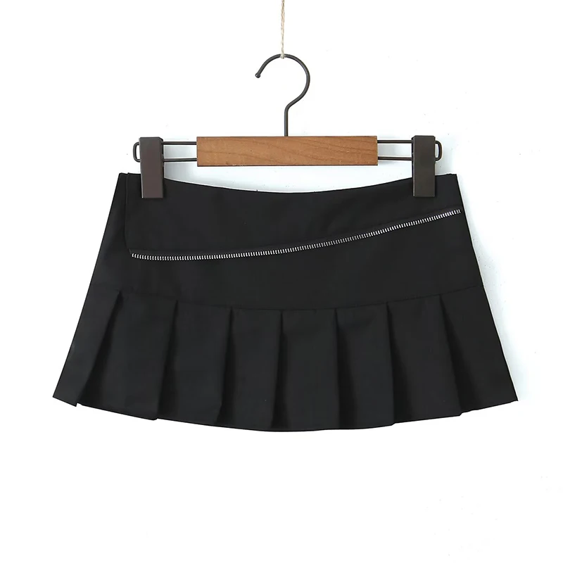 

YENKYE Y2K Pleated Mini Skirt Women Sexy Low Waist Zipper Summer Skirts Gray White Black