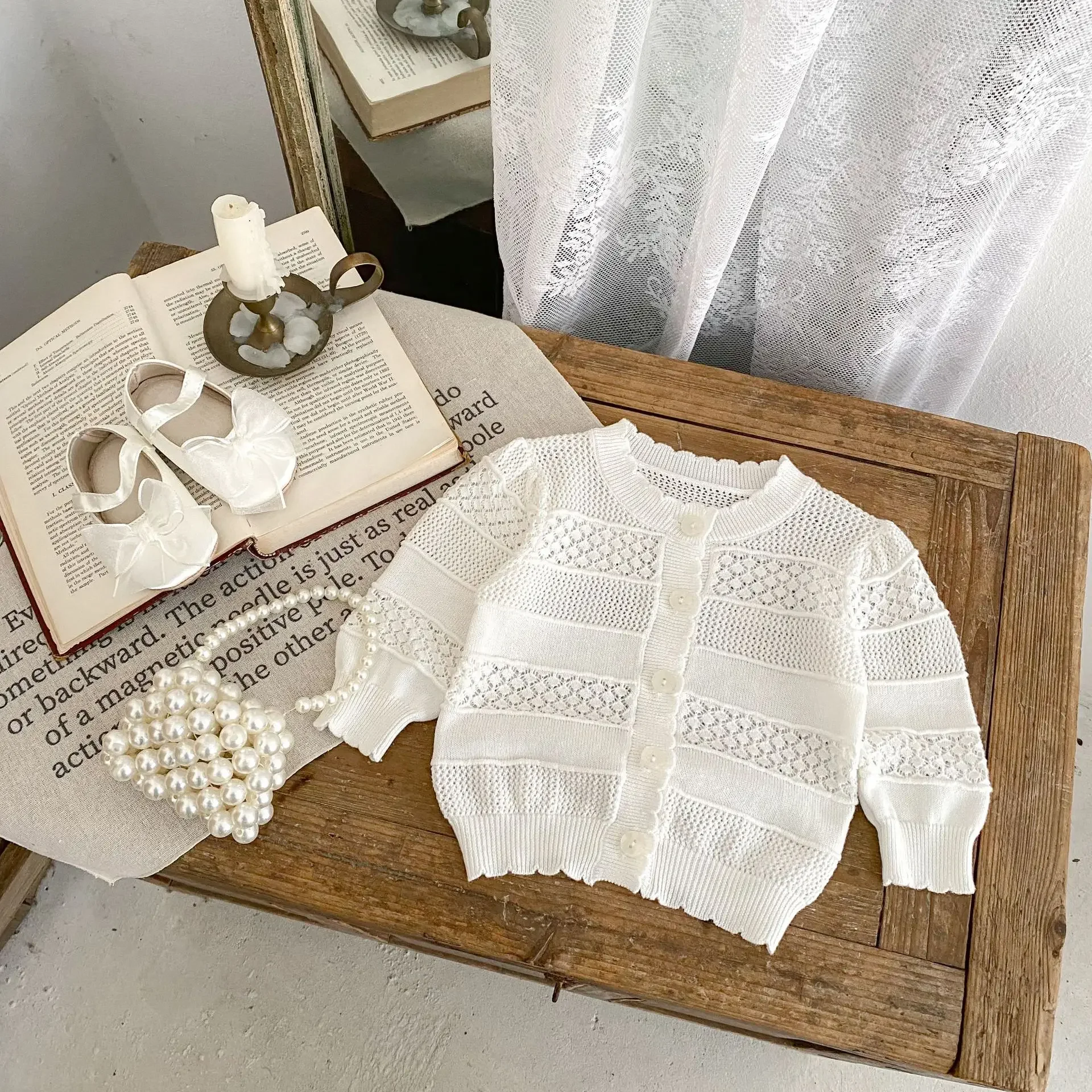 

2025 Summer Infant Child Clothing for Men and Women Seven Sleeve Lightweight Knitted Shirt Air Conditioning Room Sunscreen Shirt