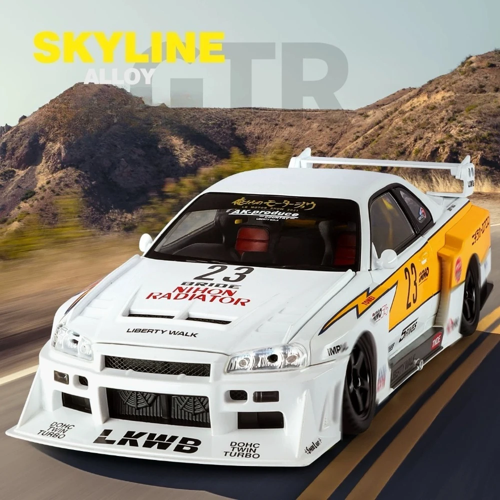 1:18 GTR Skyline Apollo EVO Legierung Sportwagen Diecast Modell Spielzeug Ornament Türen Geöffnet Sound Licht Zurückziehen Fahrzeug Junge Weihnachten Geschenk