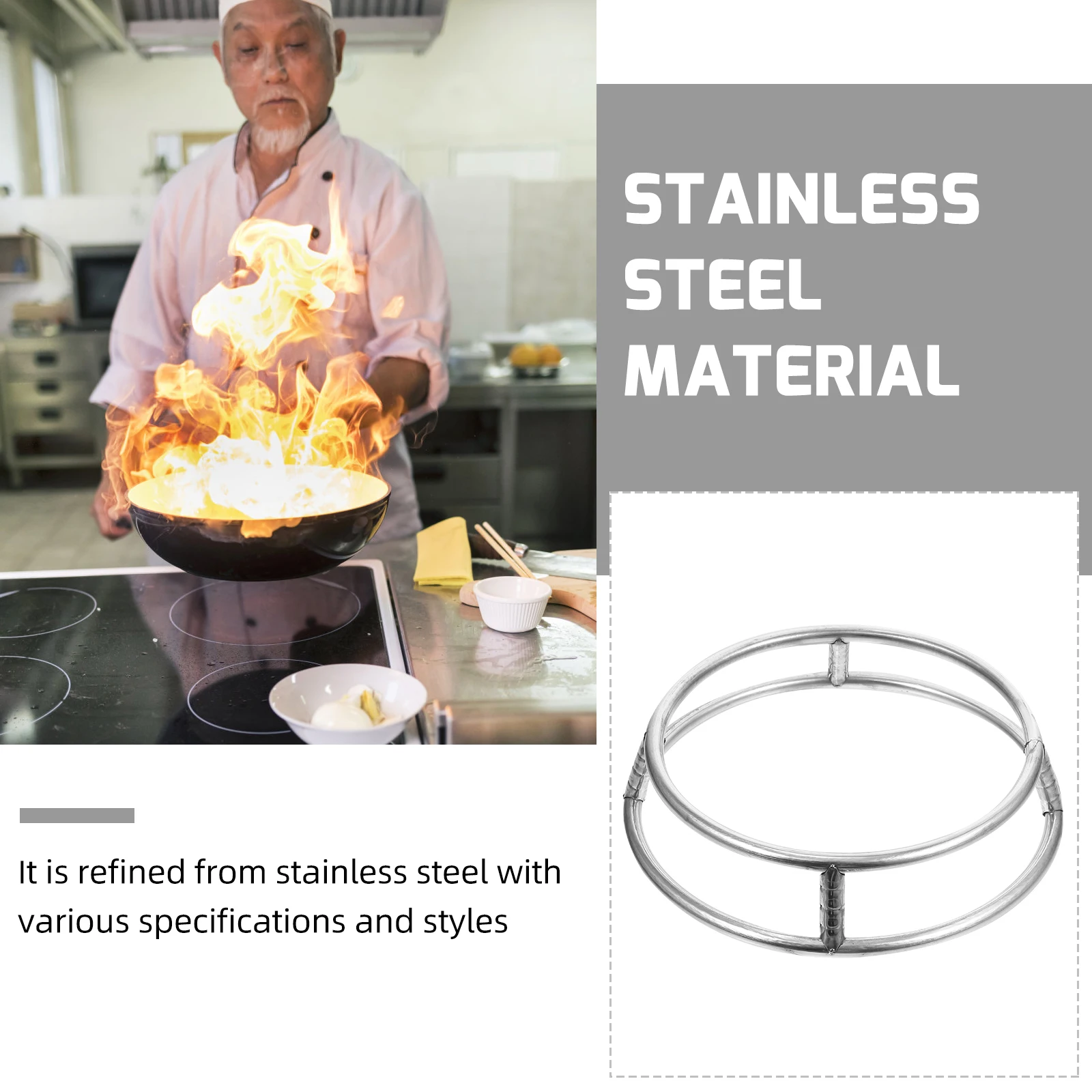 

Pot Rack Ring Stainless Steel Double Layer Heat-proof Anti-rust Hollow Design Strong Load-bearing Round Pan Cooktop Holder