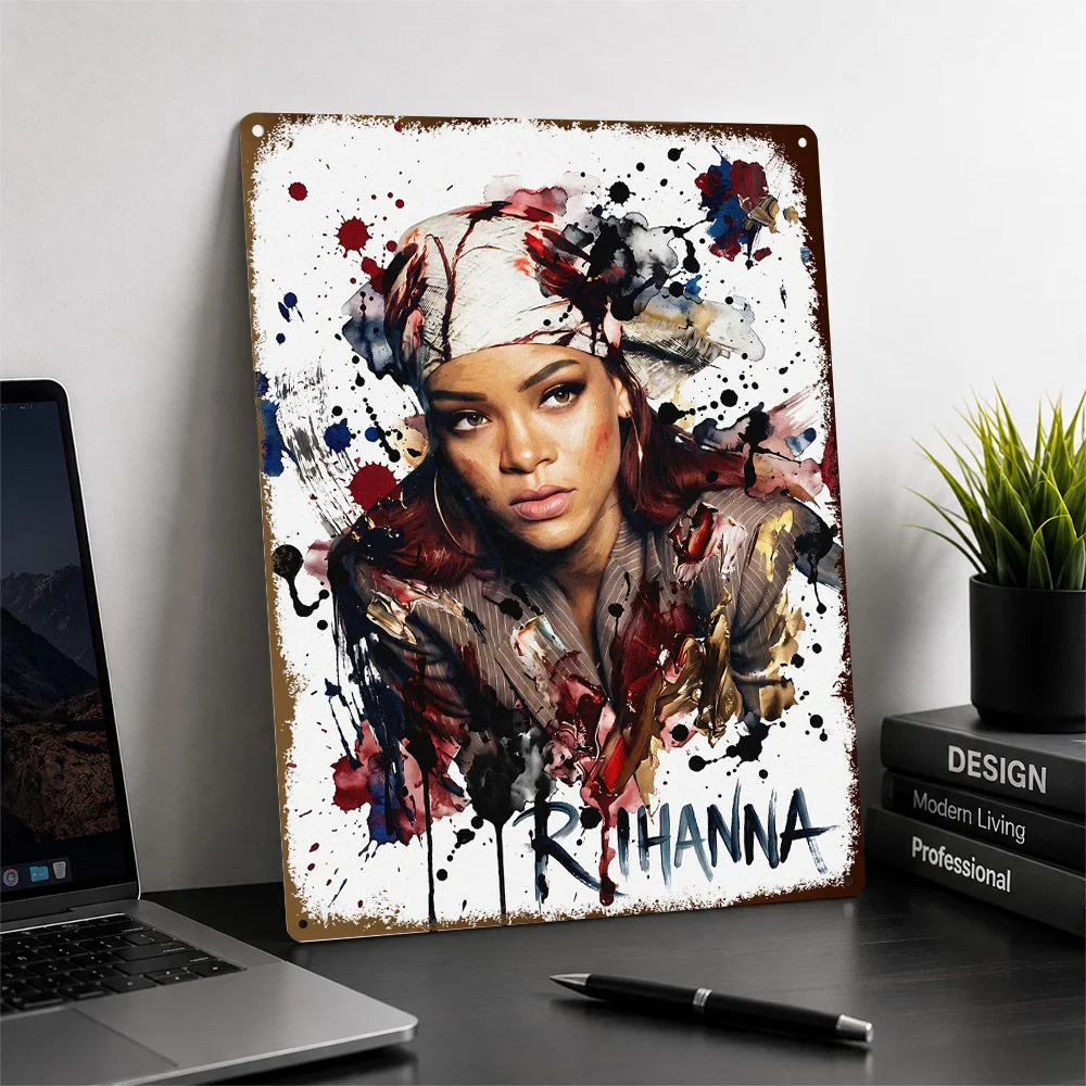 Rihanna Expressive Portrait Printed Poster Customized Metal Sign Concert Spotlight Tribute Wall Art Chosen By Vocal Collectors