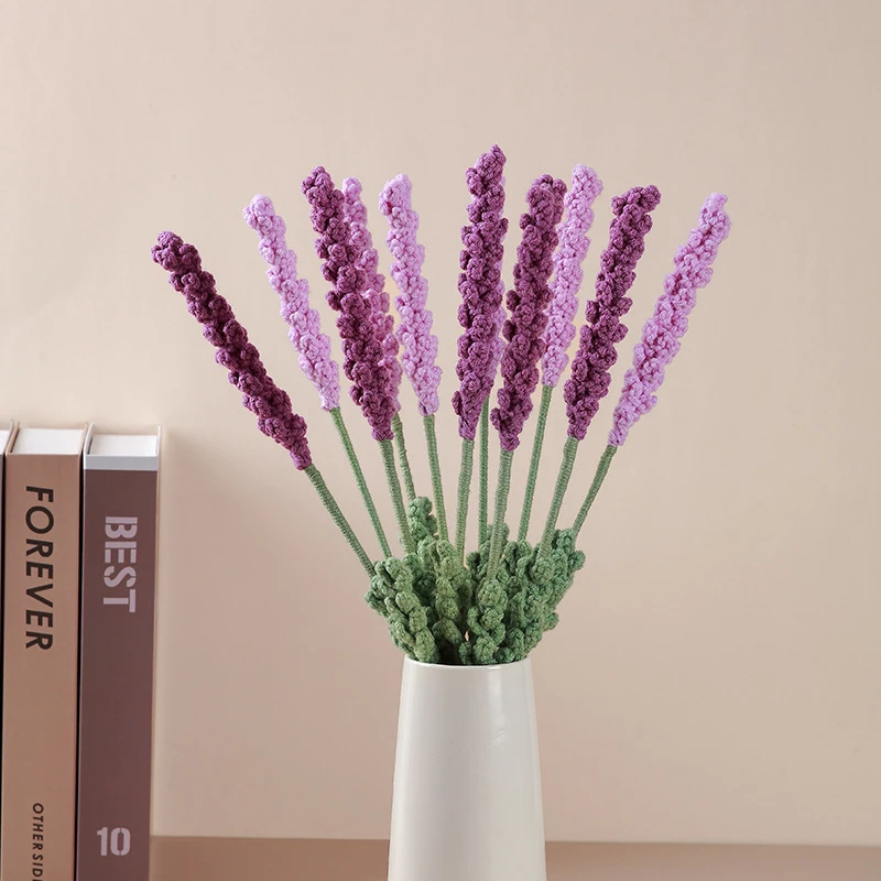5 unidades de lavanda tejida hecha a mano, arreglo de flores tejidas de ganchillo, ramo terminado de plantas falsas, regalos románticos para el Día de San Valentín