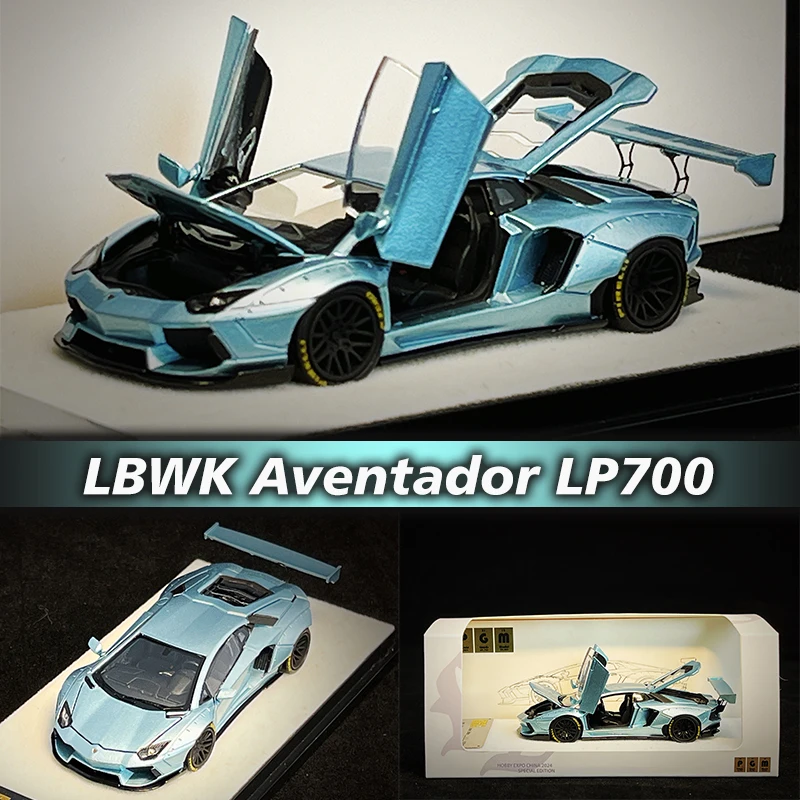 

PGM In Stock 1:64 LBWK Aventador LP700 ICE Blue Full Open Door HEC Diecast Diorama Car Model Collection Miniature Toys