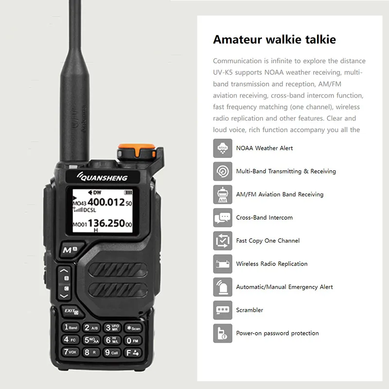 Quansheng UV K5 Walkie Talkie Radio portatile Am Fm stazione di comunicazione Radio bidirezionale amatoriale Ham Wireless Set ricevitore a lungo raggio