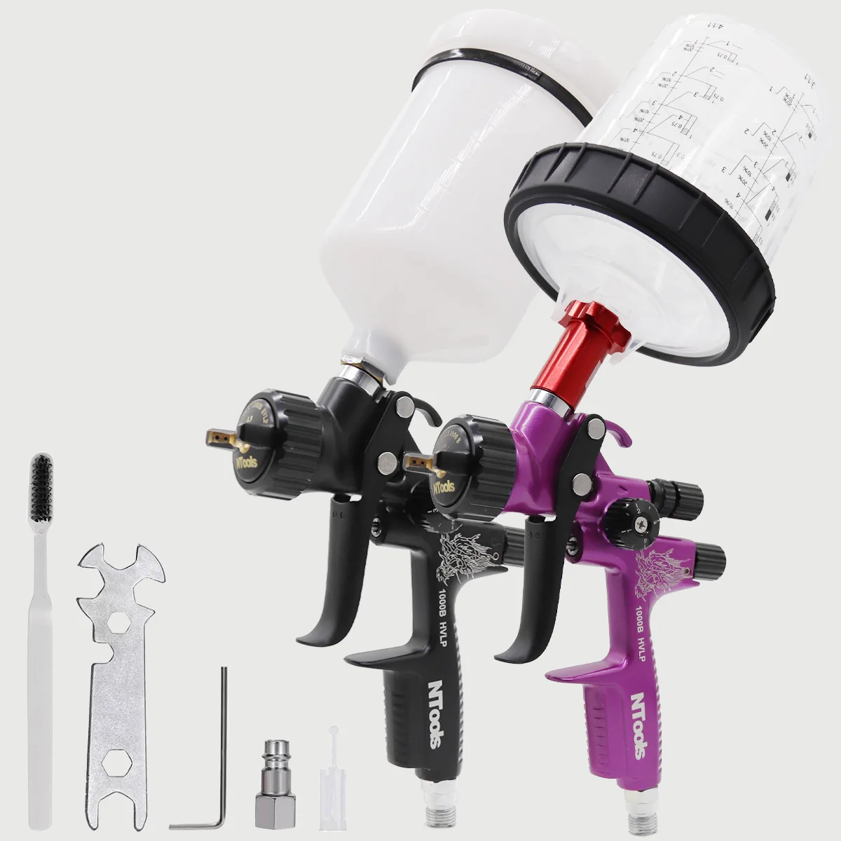 1.3mm Paint Spray Gun And 1.4mm Hvlp Double Spray Gun with Adapter and Mix Tank Car Repair for Painting Water Based Air Sprayer