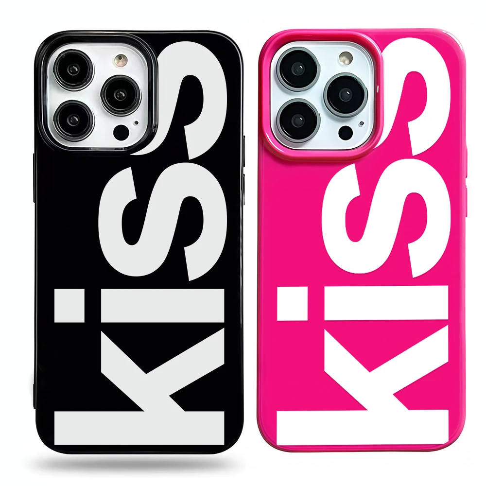 Funda de teléfono Kiss con letras en inglés personalizadas para iPhone 16 15 14 13 12 11 Pro Max 16E XR X XS Max 7 8 Plus INS, funda suave Simple