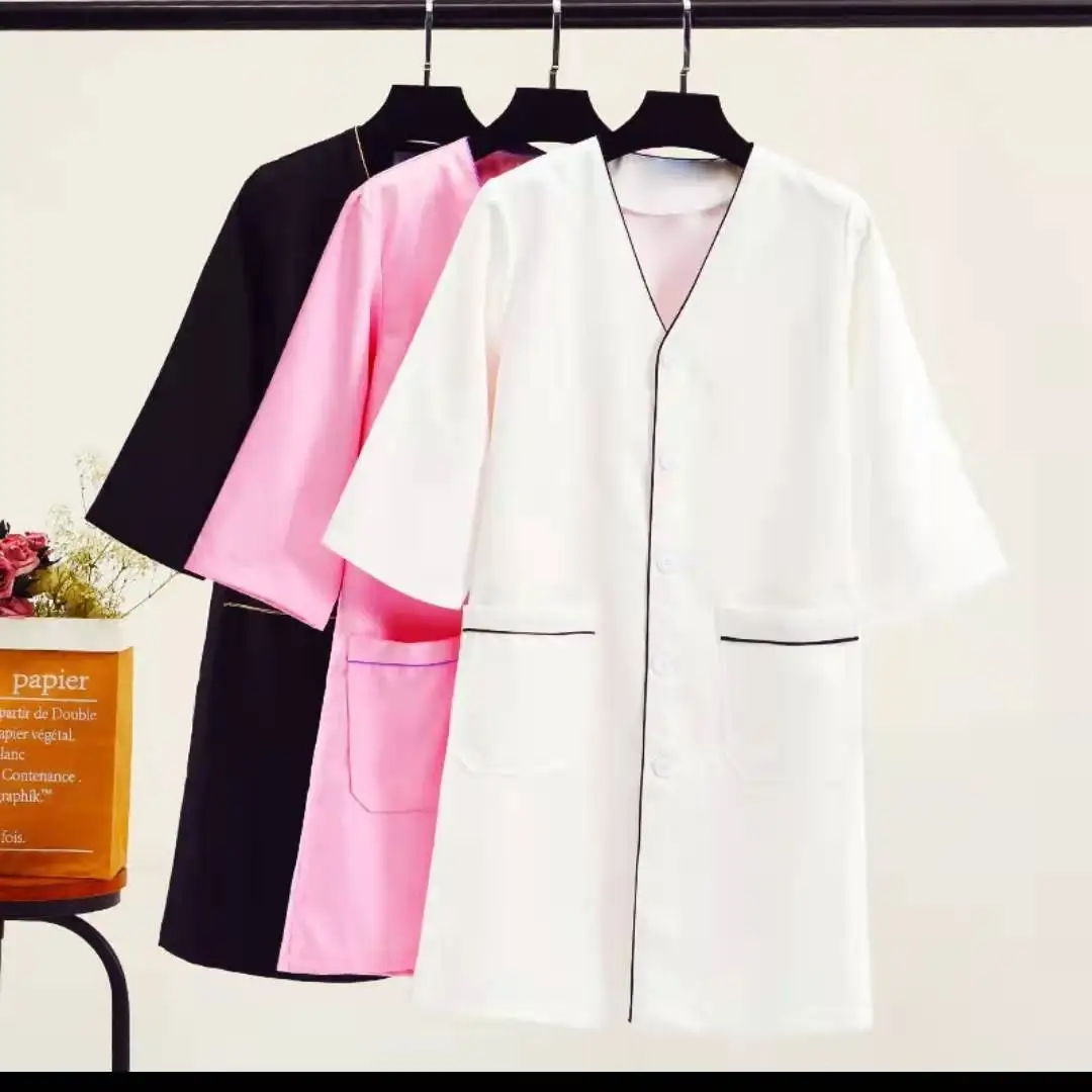 

beauty uniform dress spa uniform scrub uniform white plus size Salon grooming clothes Lab coat Customized logo Beautician tops