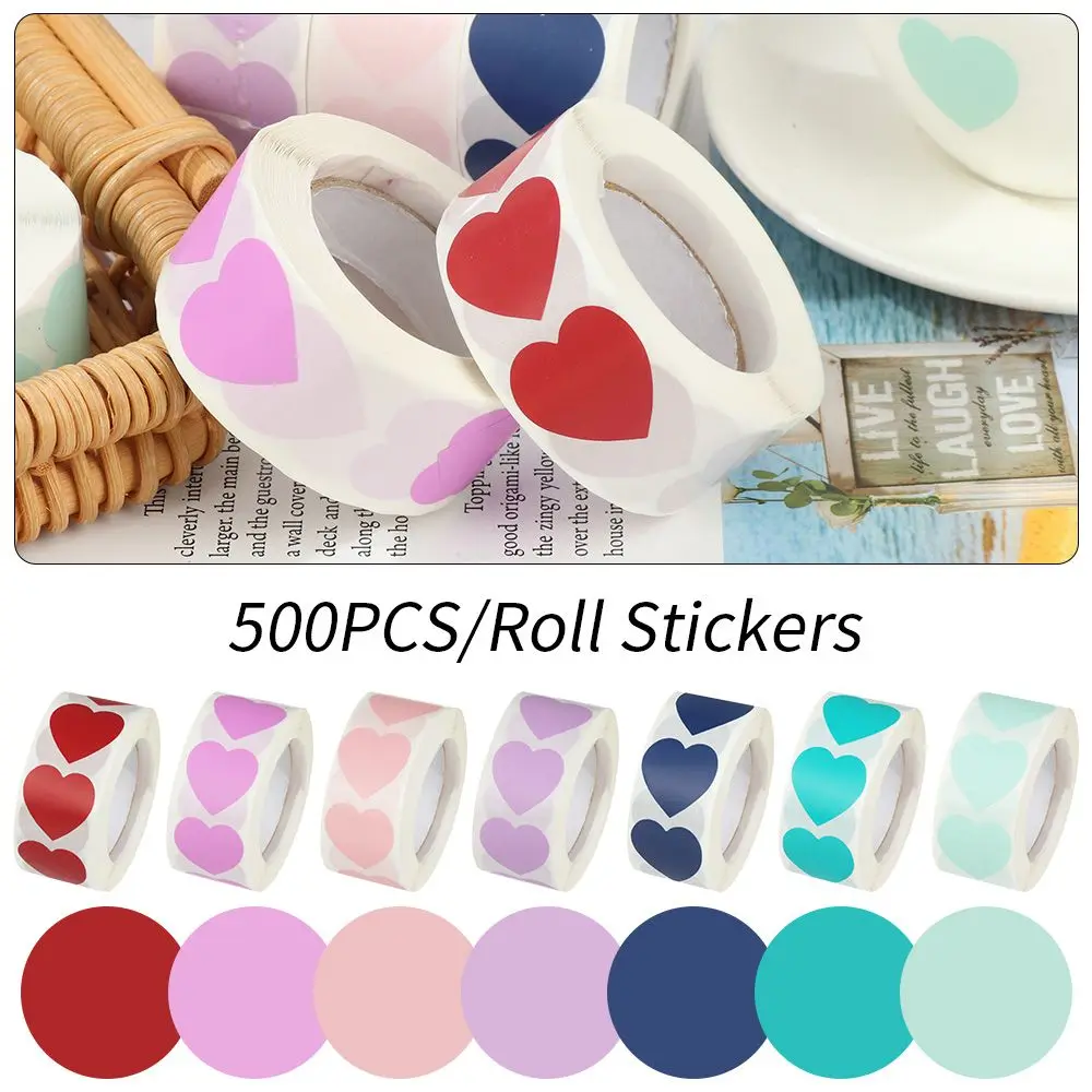 500Pcs/Roll Love Heart Shaped Sticker Self-Adhesive Seal Labels Birthday Party Gift Box Package Scrapbooking Stationery Sticker