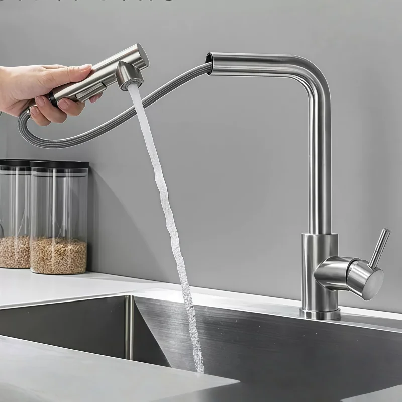

Выдвижной кухонный смеситель с высоким давлением, две модели струйных распылителей, насадка из нержавеющей стали, установка на столешницу, для горячей и холодной воды
