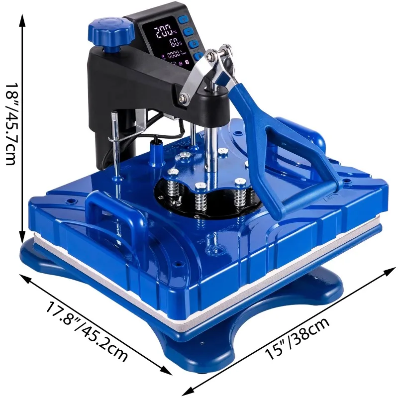 เครื่องปั๊มร้อน 10-in-1 สีน้ำเงิน เครื่องถ่ายโอนความร้อนสำหรับเสื้อผ้าและหมวก