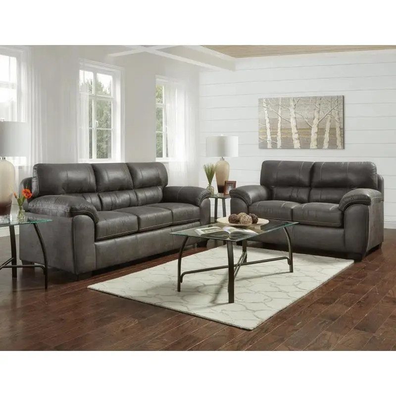 

Contemporary 2-Piece Living Room Set, Fabric Pillow-top Arm Sofa and Loveseat in Sequoia Ash Color