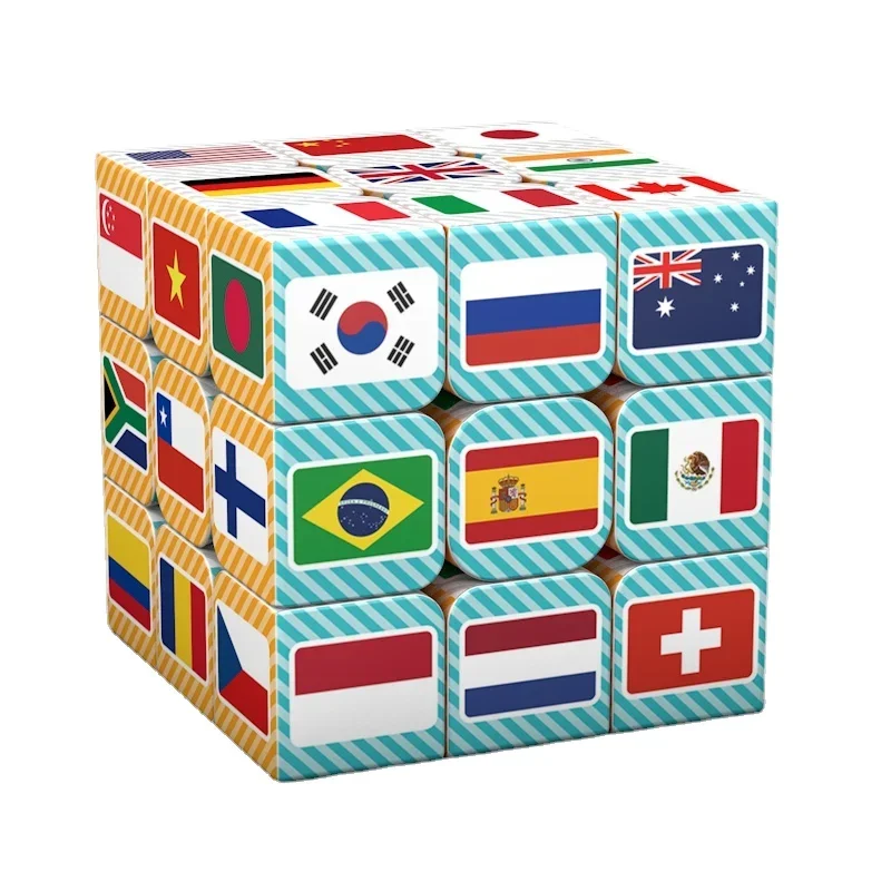 3x3x3 Printed Flag Pattern Magic Cube Children's Gift Puzzle Small Children Adult Puzzle Extreme Magic Cube Toys