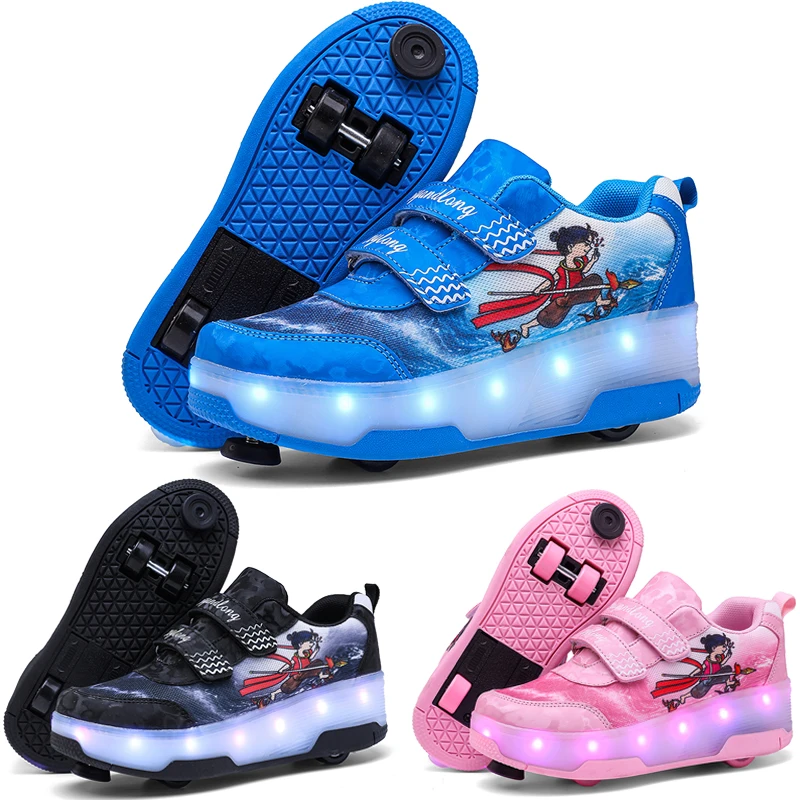 

2025 Double-Row Deform Roller Skate shoes 2 in 1 Removable Pulley Skate Skating Parkour shoes Equipped with LED lights Sneakers