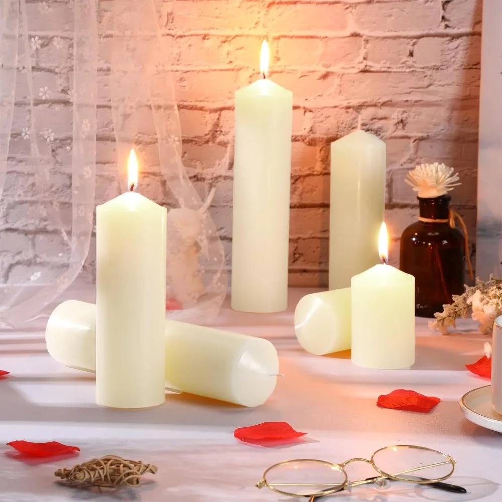 

Smokeless and Dripless Unscented Large Candles Long Clean Burning Rustic Pillar Candles for Wedding Dinner Home Decor