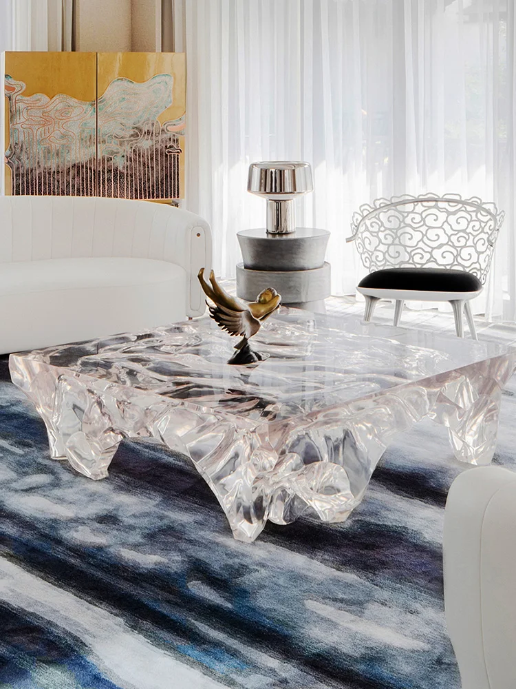 Living Room Transparent Resin Coffee Table Creative Minimalist Art Table Water Ripple Tea Table Crystal Tea Table