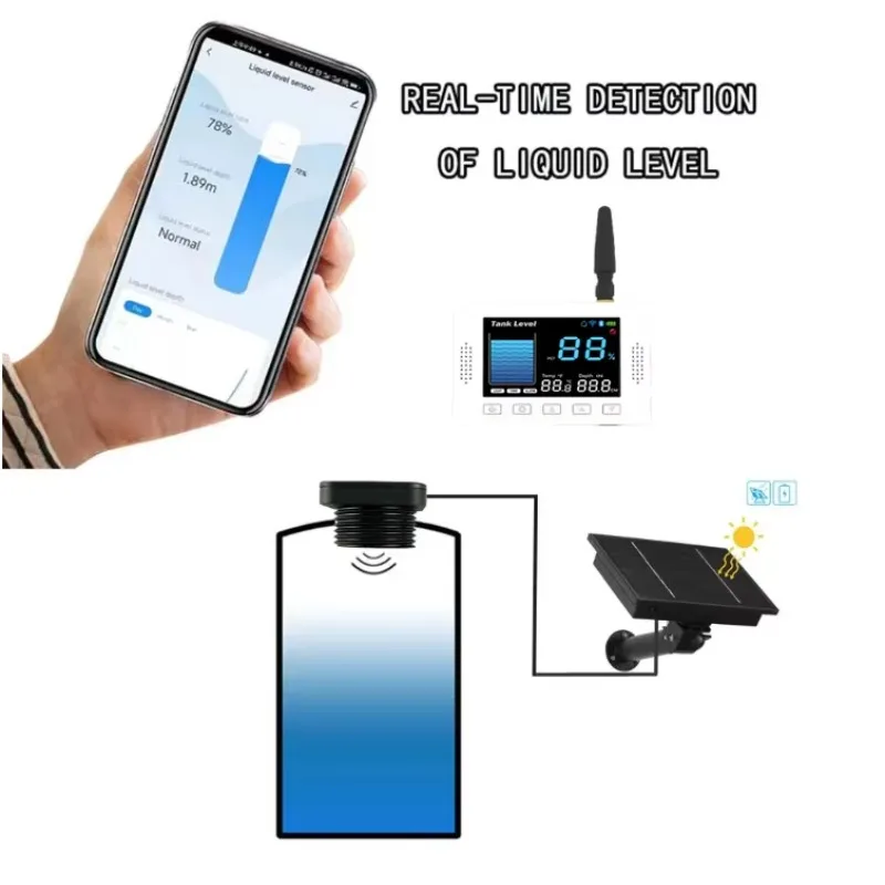Solar‑Powered Ultrasonic Level Controller LCD Display Smart Real‑time Detection For Liquid Solid Fuel Tank Measuring Transmitter