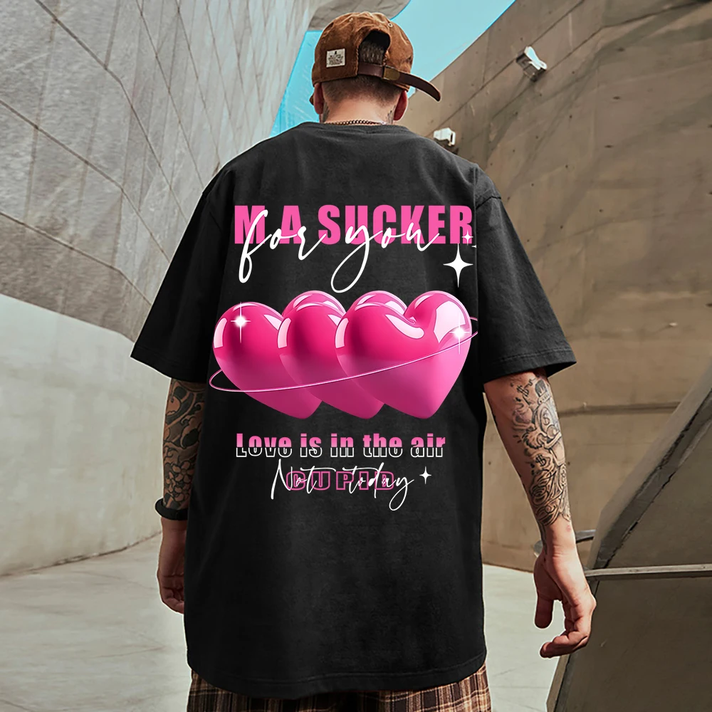 I'M A Sucker Love Is In The Air Print Tees Men Versatile Soft T-Shirt Aesthetic Round Neck Tee Clothing Youth Half Sleeve