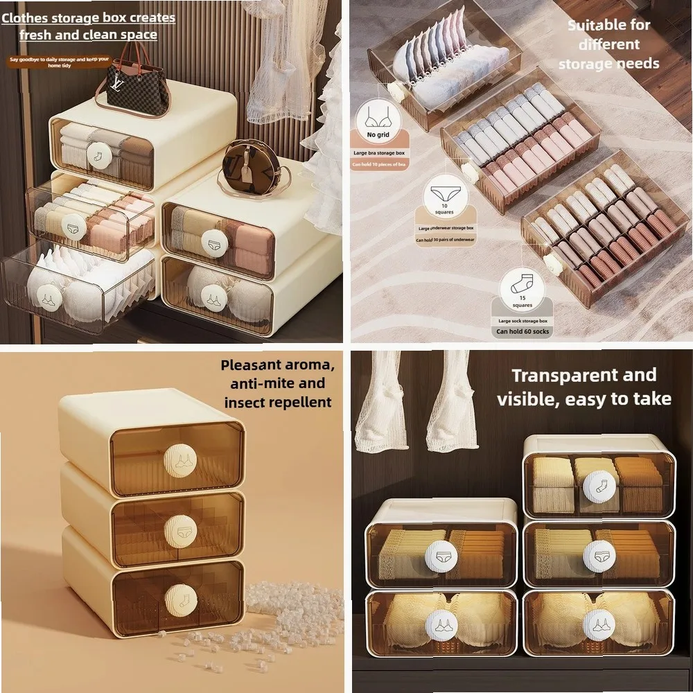 

Transparent Drawer Organizer with Aromatherapy Handle – Stackable Divided Storage Box for Socks, Underwear & Lingerie