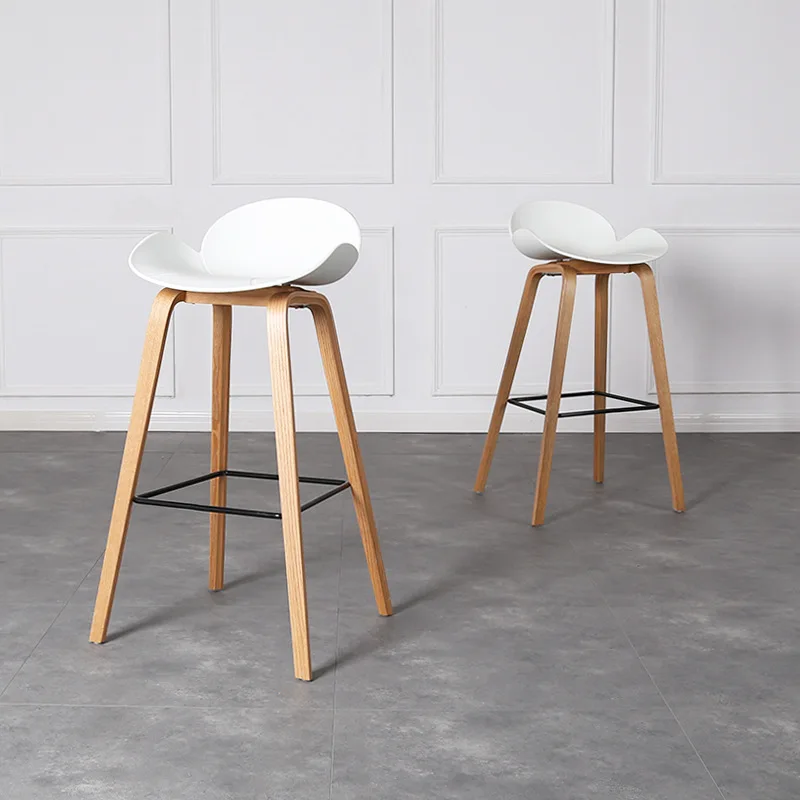 Luxe Nordic Bar Stoelen Moderne Rugleuning Minimalistische Voetsteun Partij Massief Houten Frame Poten Fauteuil Stoelen Hoge Sedie Meubels