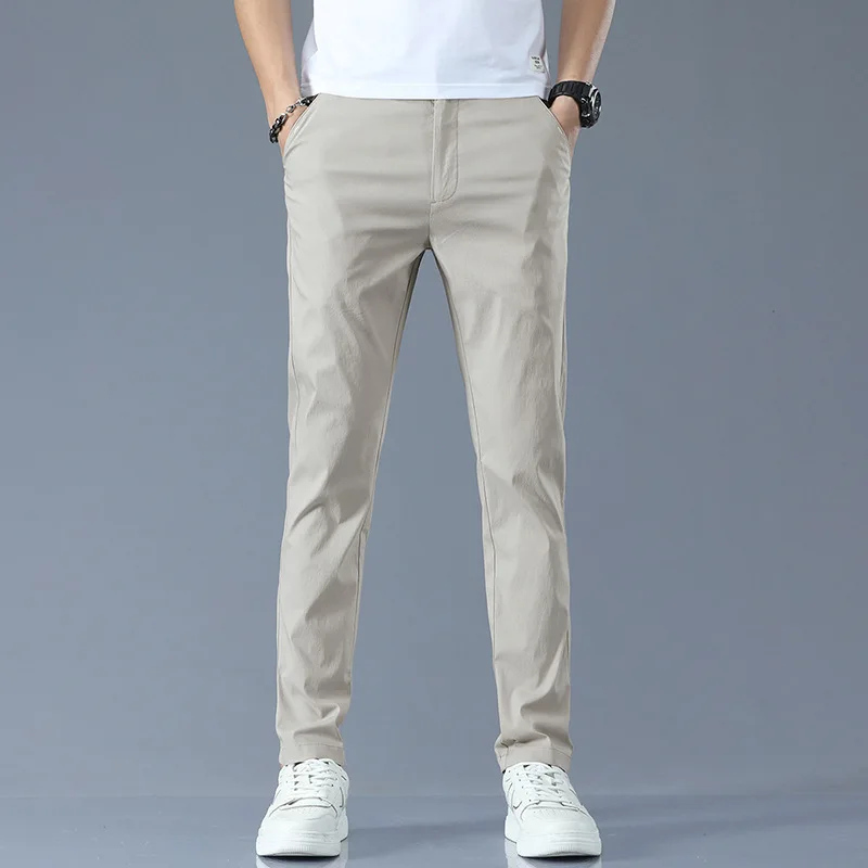 Celana Kasual Tipis Pria Musim Panas Celana Lurus Longgar Bahan Sutra Es Cepat Kering Celana Pria Fashion Dewasa Pria Berwibawa Nyaman