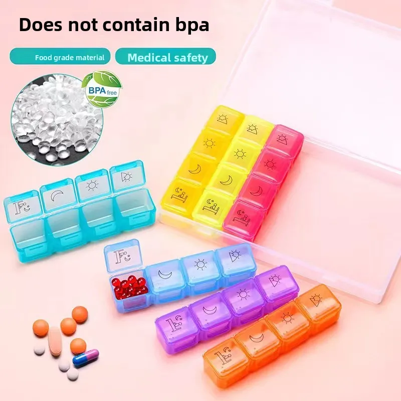 

28-Compartment 7-Day Pill Organizer - Color-Coded Portable Travel Case for Daily Medication Storage