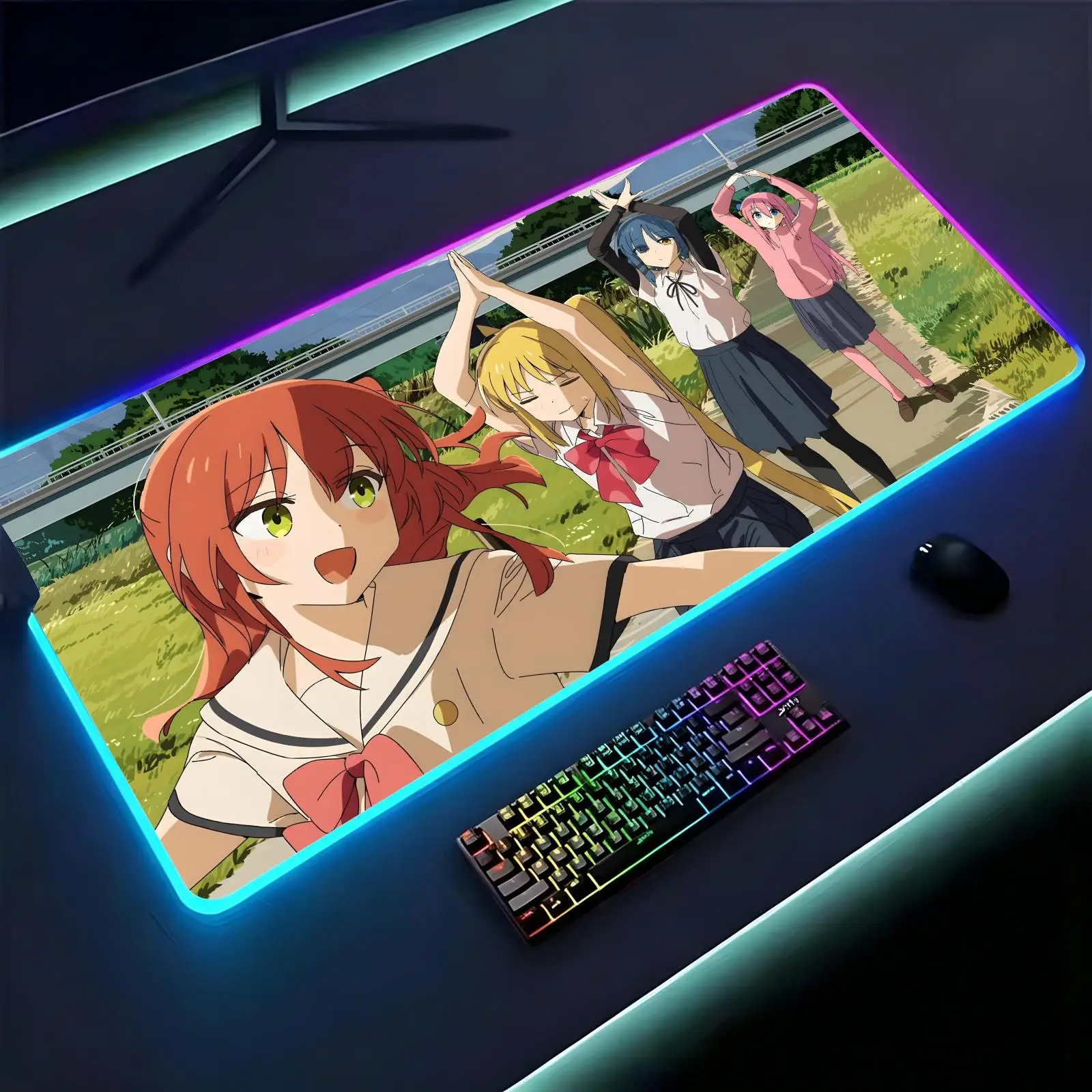 Bocchi the Rock  Mouse Pad Large RGB backlit esports gaming mouse pad, smooth soft cloth surface, LED luminous extended desk mat