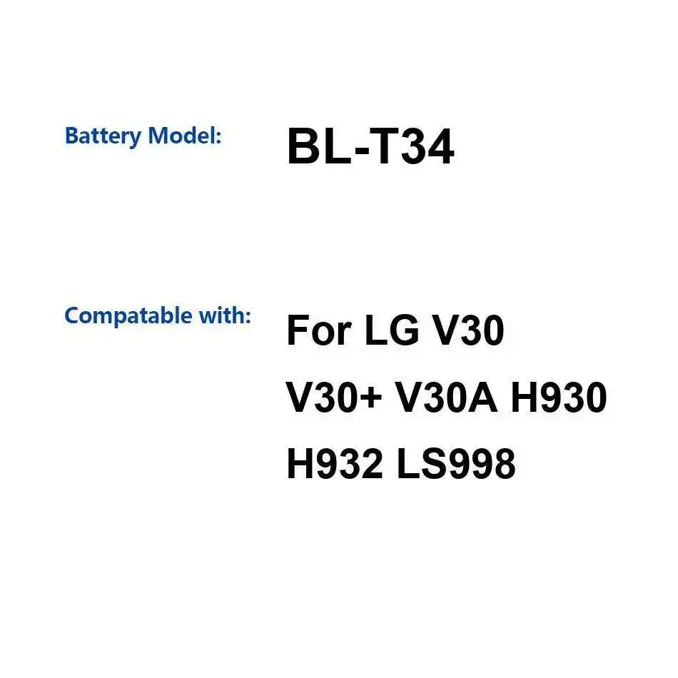 

Премиум-замена 3300 мАч надежный аккумулятор для мобильного телефона BL-T34 для LG V30 V30 + V30A H930 H932 LS998