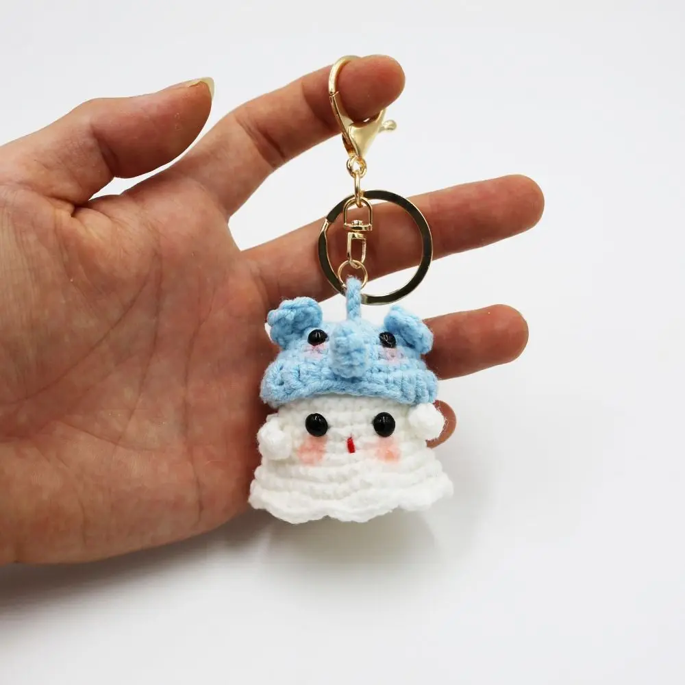 Handmade Knitting Ghost Keychain Creative Crochet Little Ghost Key Pendant Colorful Headwear Car Keyring