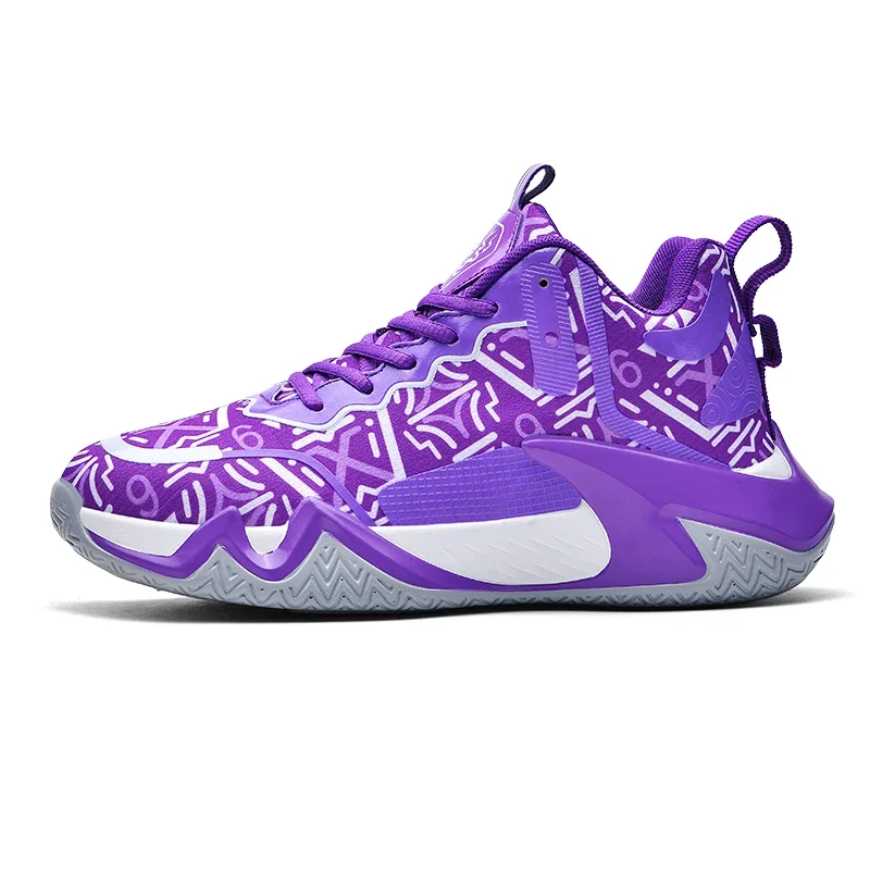 Fashion Purple Men Basketball Shoes Breathable Basketball Sneakers Women Sport Shoes Training High Sneakers Kids Athletic Boots