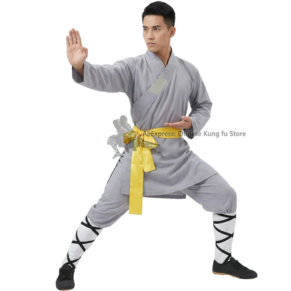 

Gray Cotton Shaolin Monk Robe Sets Kung fu Martial arts Suit Zen Meditation Uniform Tai Chi Wing Chun Clothes