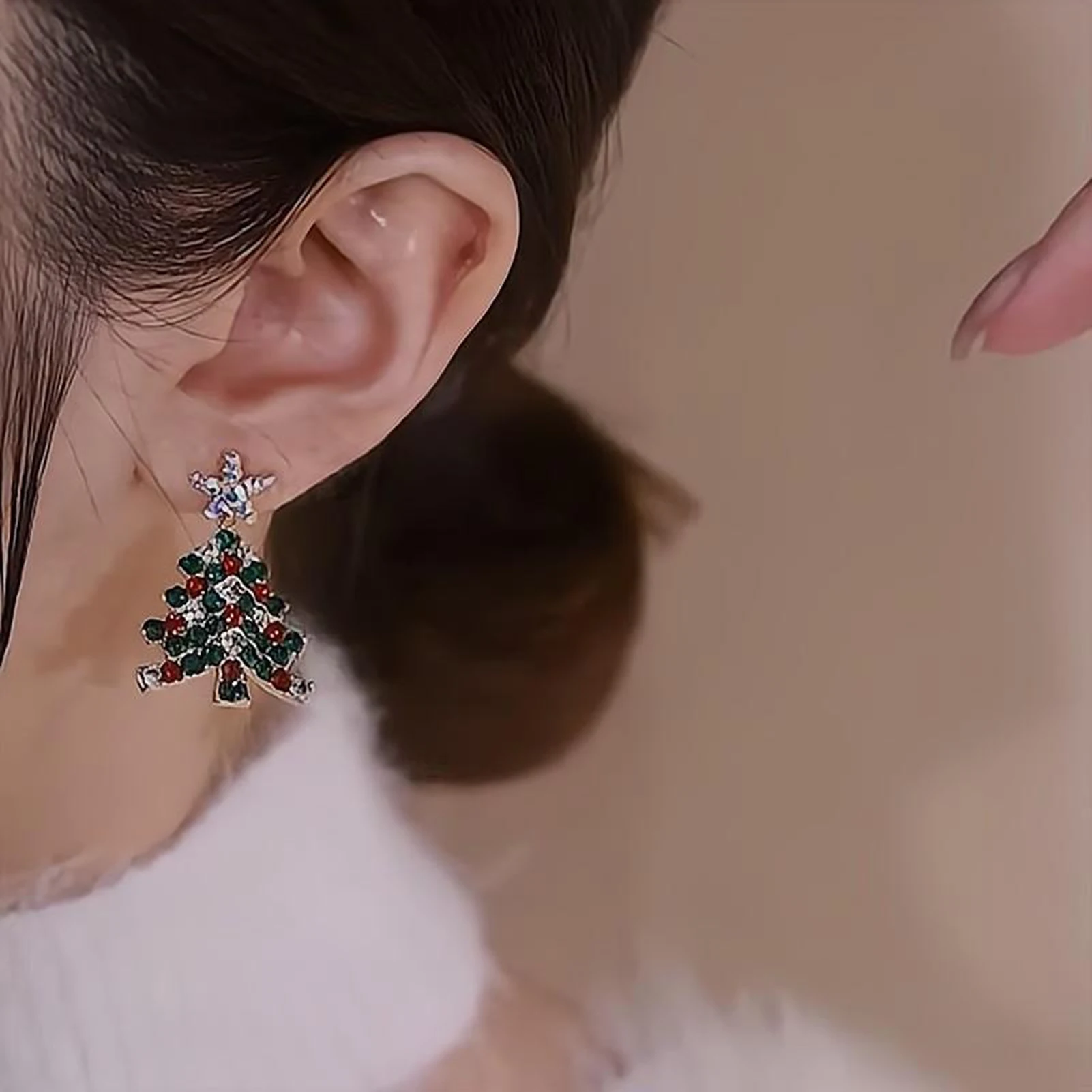 Christmas Tree Stud Earrings with Shining Colorful Elegant Jewelries for Travel Dating Shopping