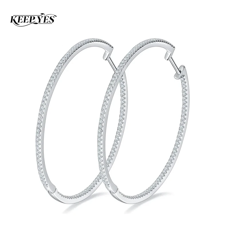 

KEEP YES 50mm Full Enternity 1.2ct Moissanite Hoop Earrings for Women 1.1mm Stone Sparkling Diamond Earrings 925 Sterling Silver