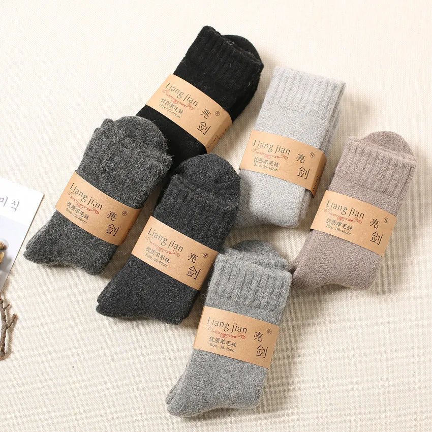 

1PR Socks Men's 30% Wool Socks Winter Men's Mid-Calf Cashmere Terry Thick Thread Terry Sock Warm