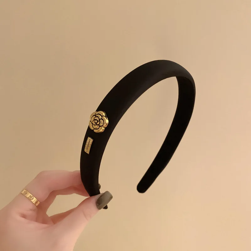 New Small Fragrant Wind Camellia Headband for Women Elegant Fashion Girl Retro Sponge Hair Band image 2