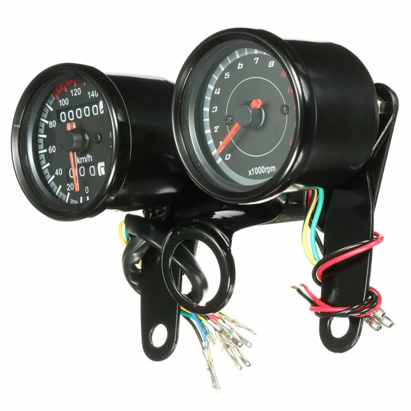 2 in 1 Universal Motorcycle LED Odometer Tachometer Speedometer Gauge with LED Backlight