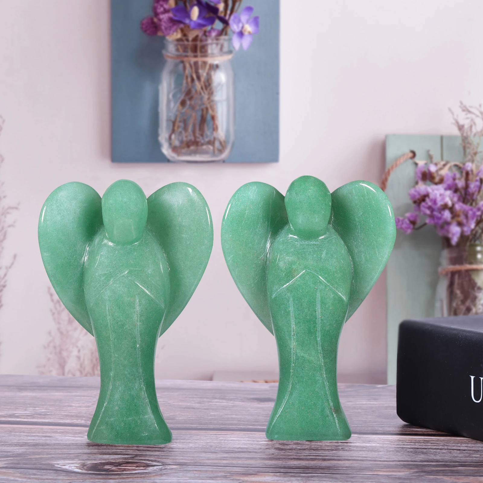 3'' Ntural Green Aventurine Guardian Angel Figurine Healing Gemstone Statue Handcraft Ornaments For Home Decor