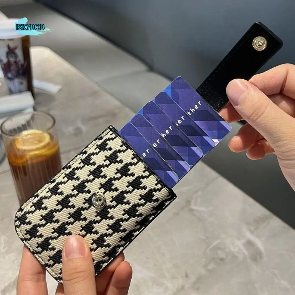 

PU Leather Houndstooth Card Bag Korean Style Pull-out Type Card Holders Clutch Clutch Bag Card Pocket Short Wallet Female