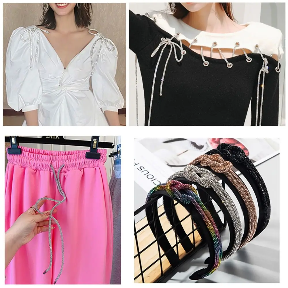 DIY Cross Braiding Strap Hoodie Trouser Sweatpant Diamond Rope Bright Crystal String Shiny Round Cord Rhinestone Drawstring
