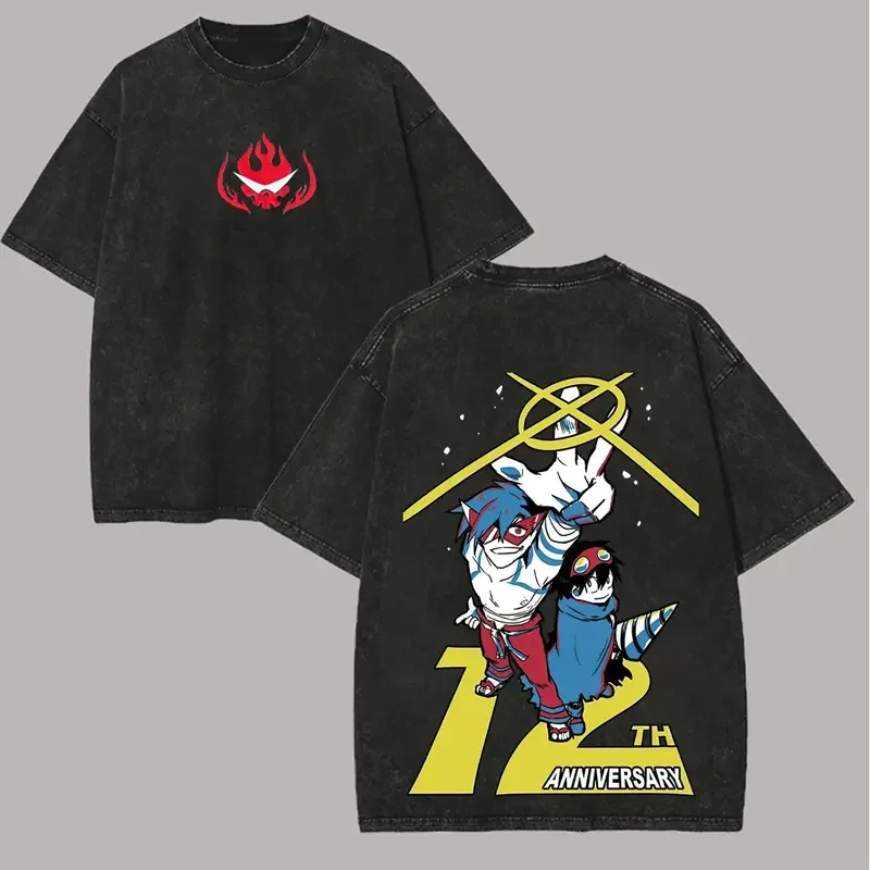 Anime Tengen Toppa Gurren Lagann Simon Kamina Graphic T Shirt Men Women Washed Cotton Tshirts Casual Clothing Harajuku T-shirt