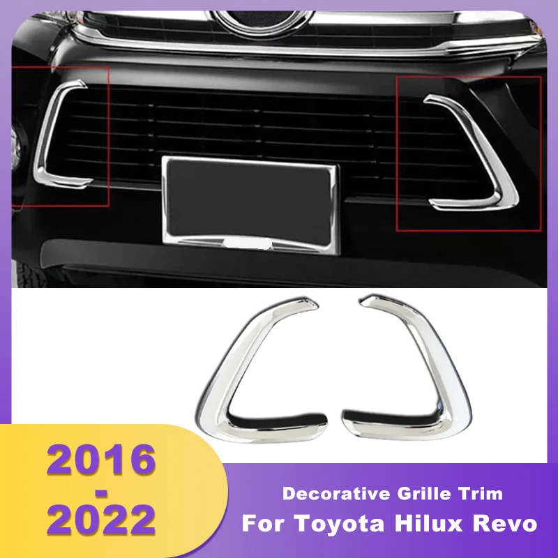 Car Chrome Bumper Decorative Down Grill Trim Racing Grills Strips For Toyota Hilux Revo 2016 2017 2018 2019 2020 2021 2022