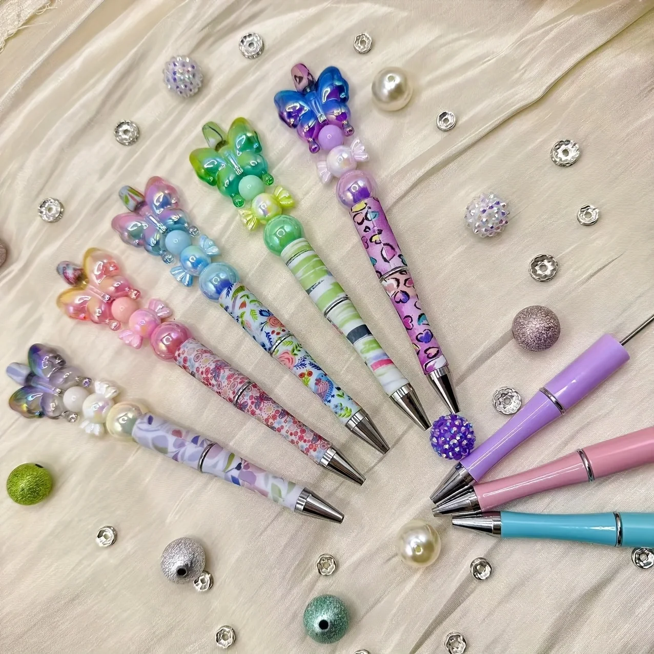 5 قطعة/10 قطعة جديد لتقوم بها بنفسك الاكريليك الملونة فراشة الحلوى على شكل حبة و حبة قلم حبر جاف مجموعة ، مناسبة للوازم المكتبية والمدرسية